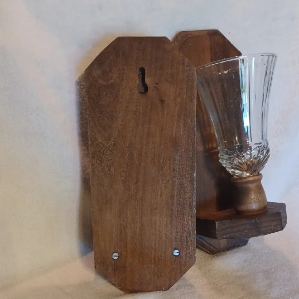 Home Interiors Wooden Sconce and Clear Candle Holders Set Of 2